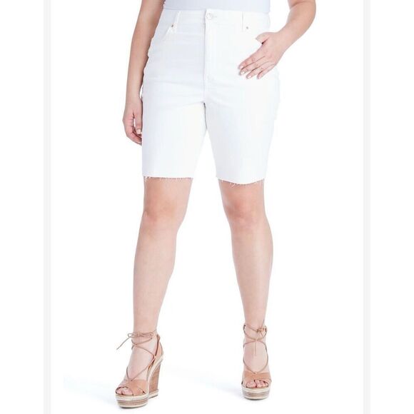 Jessica Simpson Adored Slim Bermuda Shorts Modest White Denim Jean Fray Hem 24W - Picture 3 of 16